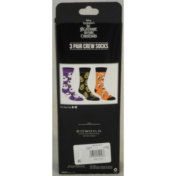 The Nightmare before Christmas Crew Socks 3 Pair Pack Men's Shoe Size 8 to 12 - Picture 3 of 3